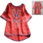 Chemise hauts brodés pour femmes chemises mexicaines tunique bohème en lin chemise À col rond tunique ... Chemise hauts brodés pour femmes chemises mexicaines tunique bohème en lin chemise À col rond tunique ...