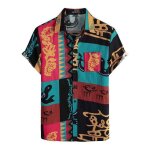 Chemise hawa�enne - lucmatton - jaune et bleu - coton et lin - manches courtes s