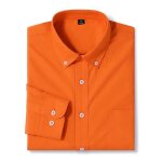 Chemise homme en coton col chemise manches longues casual couleur unie - orange