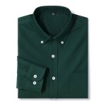 Chemise homme en coton col chemise manches longues casual couleur unie - vert fonce