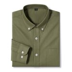 Chemise homme en coton col chemise manches longues casual couleur unie - vert olive