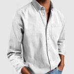 Chemise homme ecelen neuve - manches longues couleur unie revers - tendance et confortable - blanc Chemise homme ecelen neuve - manches longues couleur unie revers - tendance et confortable - blanc