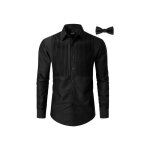 Chemise homme formelle regular fit noire ray�e avec n?ud papillon inclus - tenue �l�gante pour mariage ...