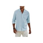 Chemise homme lin et coton manches longues �l�gante d�contract�e bleue xxl