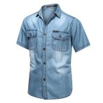 Chemise homme manches courtes en denim col chemise - bleu clair