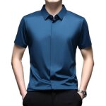 Chemise homme � manches courtes en satin de soie chemise elegant business avec boutons cach�s couleur ...