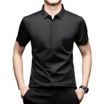 Chemise homme  manches courtes en satin de soie chemise elegant business avec boutons cachs couleur ...