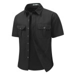Chemise homme militaire manches courtes avec poches chemise exterieur regular fit couleur unie - noir ...