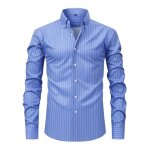 Chemise homme raye manches longues casual chemise extensible regular fit grande taille confortable - ...