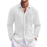 Chemise homme raye manches longues regular fit casual chemise avec poche grande taille confortable - ...