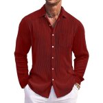 Chemise homme ray�e manches longues regular fit casual chemise avec poche grande taille confortable - ...