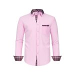 Chemise homme slim stretch col chemise manches longues business casual couleur unie - rose Chemise homme slim stretch col chemise manches longues business casual couleur unie - rose