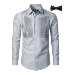 Chemise homme de smoking � manches longues gris xxl - �l�gante avec devant pliss� pour mariage c�r�monie ...