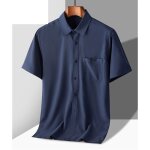 Chemise leger ete homme manches courtes respirante couleur unie - bleu marine