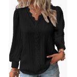 Chemisier femme vitata - manches longues - col v - bordure fleurie - noir