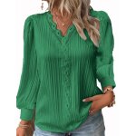 Chemisier femme vitata - manches longues - col v - bordure fleurie - vert