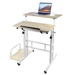 Chene bureau vertical avec �tag�re de h�te table dordinateur roulant avec 2 plans de travail bureau debout ...