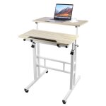 Chene bureau vertical rglable en hauteur table dordinateur roulant avec 2 plans de travail bureau debout ...