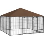Chenil pour chiens - pawhut - pour extrieur - avec support gamelle et toit - en acier et tissu oxford ...