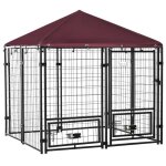 Chenil extrieur pour chiens - pawhut - 2 supports de bol rotatifs 8 panneaux - toit rsistant aux intempries ...