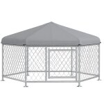 Chenil dextrieur pour chiens - pawhut - toit impermable et protection uv - acier grillag - 210 x 185 ...
