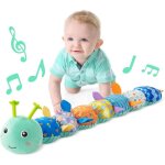 Chenille musicale bleue pour bb peluche avec bruits et hochets jouet sensoriel doux et textur pour ...