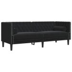 Chesterfield canapé - cloud - avec traversins - 3 places - noir velours fr979 Chesterfield canapé - cloud - avec traversins - 3 places - noir velours fr979