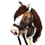 Cheval b�ton hobby horse avec licol et r�nes - pie brun cheval baton blanc � taches brunes