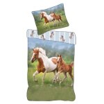Cheval et poulain parure de lit enfant 100% coton imprimée réversible housse de couette 140x200 cm taie ... Cheval et poulain parure de lit enfant 100% coton imprimée réversible housse de couette 140x200 cm taie ...