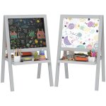 Chevalet enfant - aiyaplay - double face - tableau blanc et tableau noir - tagres de rangement incluse ...