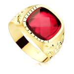 Chevalire creuse en or 9 carats avec une pierre rouge sculpte de 14 mm.