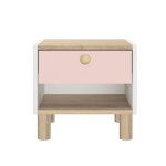 Chevet blanc 1 tiroir et niche effet bois ch�ne avec poign�e dor�e