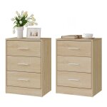 Chevet ch�ne clair lot de 2 - woltu tables de nuit en bois ding�nierie - 3 tiroirs - 39x28x54cm w0itt7067 ...