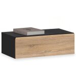 Chevet suspendu oceane en bois noir et sonoma �tag�re murale avec 1 tiroir sans poign�e