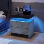 Chevet table de chevet led moderne grise 2 tiroirs 50x53x36cm - meuble nuit design pour chambre - lumi�re ...