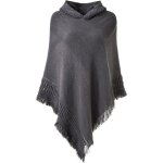 Chic poncho cape  capuche en crochet chaud pour l automne hiver femme gris