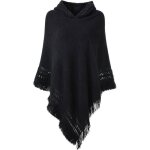 Chic poncho cape  capuche en crochet chaud pour l automne hiver femme noir