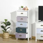 Chiffonnier commode meuble de rangement 5 tiroirs multicolores avec poign�e m�tal coquille mdf - dim. ...