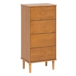 Chiffonnier meuble de rangement avec 4 tiroirs en bois coloris marron - longueur 50 x profondeur 35 x ...