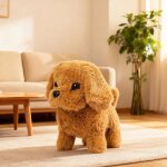 Chiot interactif en peluche qui marche et aboie jouet chien robot pour enfants brun