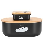 Boîte à pain - e - 6059 - acier laqué noir - bois de bambou - design moderne Boîte à pain - e - 6059 - acier laqué noir - bois de bambou - design moderne