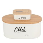 Bote  pain - marque - e - 6022 - acier laqu blanc - couvercle en bambou - beurrier inclus