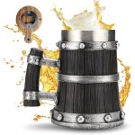 Chope � bi�re viking 20 oz pour homme - chope nordique m�di�vale en acier inoxydable et bois avec d�capsuleur ...