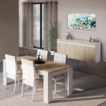 Chris oak - s�jour table + buffet laqu� blanc brillant aspect bois