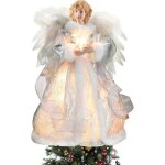 Cime de sapin ange led argent - 32cm ailes plumes lumi�re chaude - d�coration f�te �l�gante