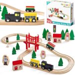 Circuit train jouet en bois - lot de 39 - avec rails pont v�hicules pour enfants 34 5 6 ans - compatible ...