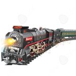 Circuit voiture enfant 21pcs jouets ducatifs train  vapeur rtro en mtal avec tlcommande et fonction ...