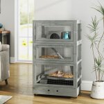 Clapier cage hamster nain bois 65x45x109cm 4 niveaux cabanes balanoire palette gamelles roue serrure ...