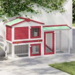 Clapier dext�rieur - vidaxl - rouge et blanc - bois - 145x45x84 cm