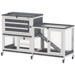 Clapier pour lapin en bois - pawhut - 2 niveaux - roulettes - 147 x 45 x 895 cm - gris